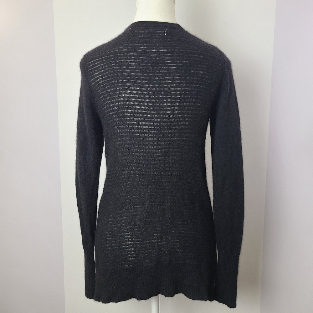 Max Studio 100% Cashmere Black Open Knit Cardigan Sz L Soft Lightweight Luxe - Picture 2 of 6